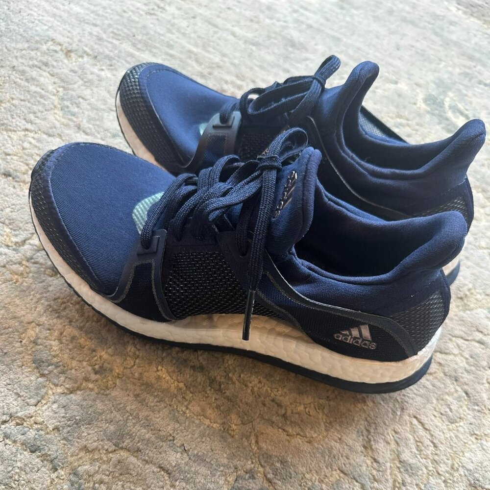 adidas women’s pureboost Navy Blue and White Athletic Shoes